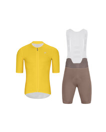 HOLOKOLO Cyklistický krátký dres a krátké kalhoty - ELEVATE - žlutá/hnědá